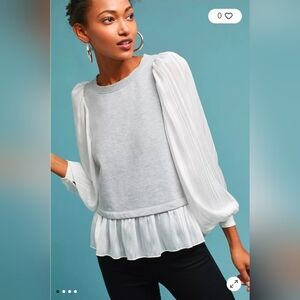 Anthropologie Akemi + Kin Mixed Media Sweatshirt Top Pleated Sleeves Size S